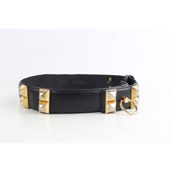 Vintage Black Studded Leather Adjustable Waist Belt Size 75 main image 10
